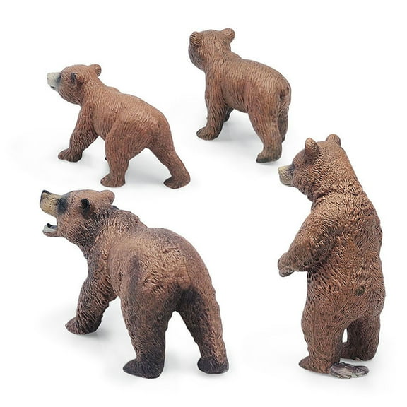 ABPWLY Toys Realistic Plastic Brown Bear Model Toy Standing Grizzly Bear Cub Figure for Kids Educational Play 4PCS Outdoor Toys