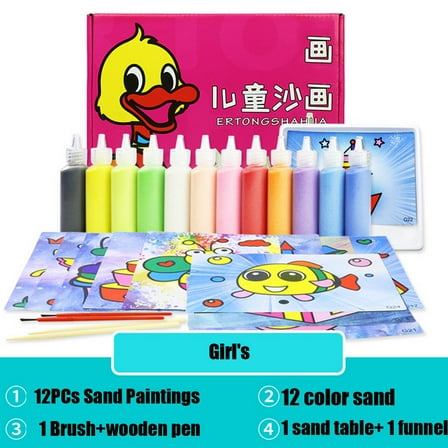 ABPWLY Toys Sand Art Painting Kit with 12 Colors Scenic Sand and 12 Cards Bottles Crafts Toys for Kids Ages 3 and Up Christmas