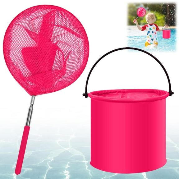 ABPWLY Toys Telescopic Swimming Pool Sewer Stainless Steel Fishing Net with Folding Bucket for Cleaning Outdoor Activities Kids Games