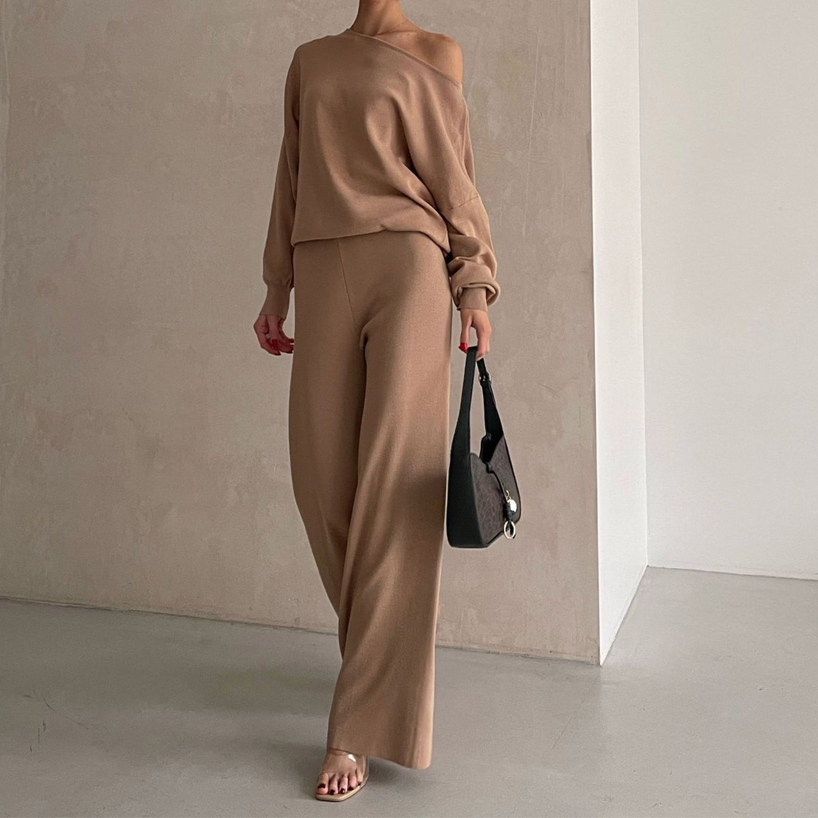Women’s Oversized Half Zip Wide Leg 2-Piece Outfit Lounge Set – Cozy Casual Travel Set