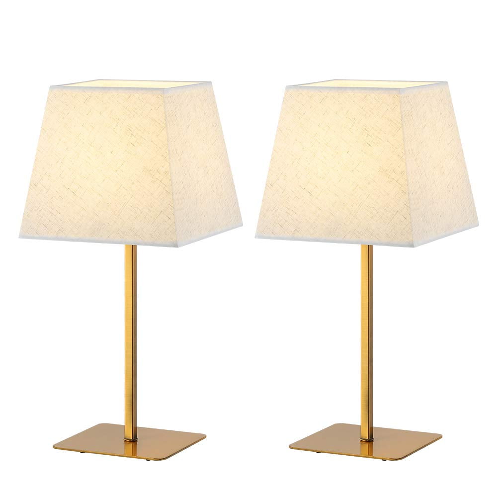 Tan Wooden Vintage Bedside Lamp Set Linen Fabric Shade