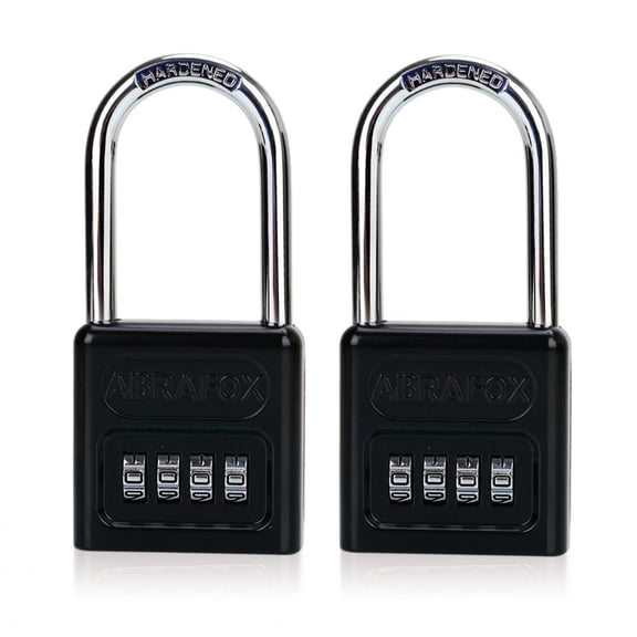 ABRAFOX Heavy Duty 4-Digit Set own Combination Locks Long Shackle Padlock black-2pack