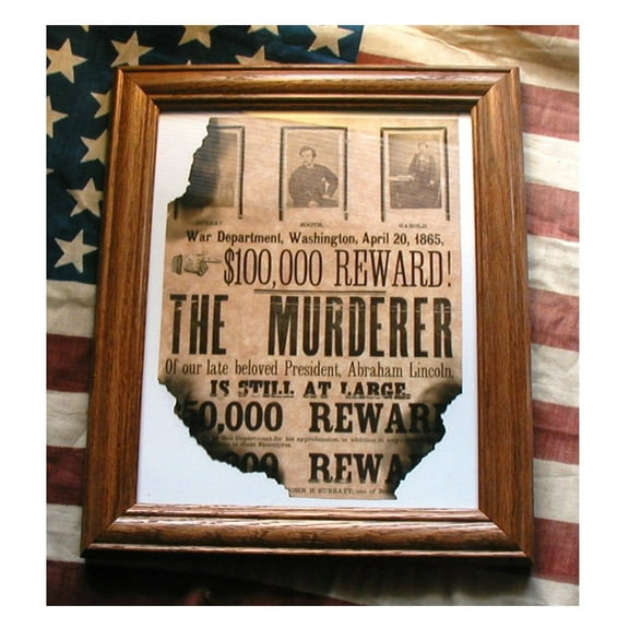 ABRAHAM LINCOLN ASSASINATION JOHN WILKES BOOTH WANTED POSTER. American Civil War Wall Decor, Wall Art.