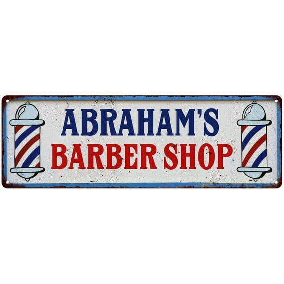 ABRAHAM'S Barber Shop Hair Salon Metal Sign Retro 6x18 106180031004
