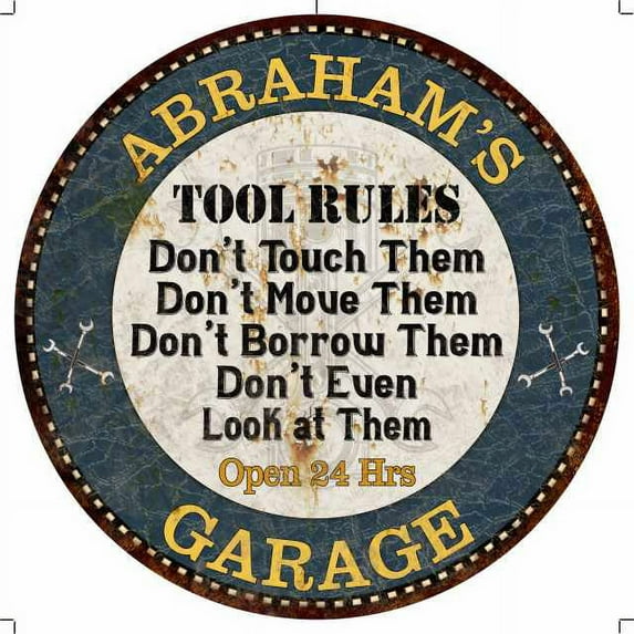 ABRAHAM'S Garage Rules 12" Round Metal Sign Garage Wall Décor 100140015367