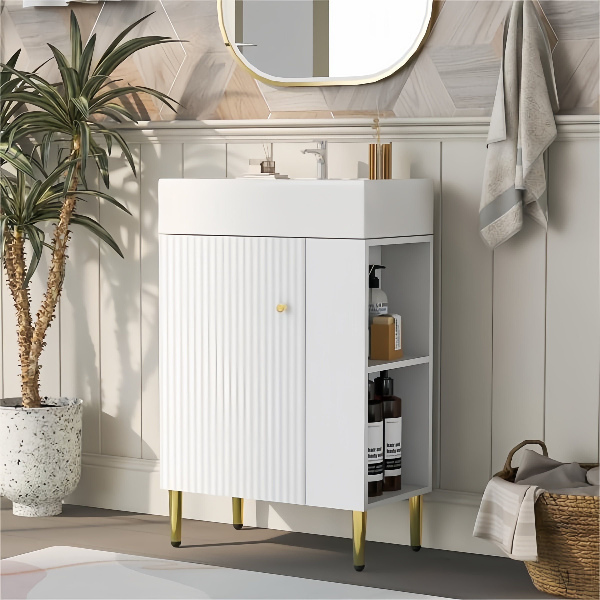 ABRUZZO 21.6" Bathroom Vanity with Sink, Open-Shelving Vanity ...