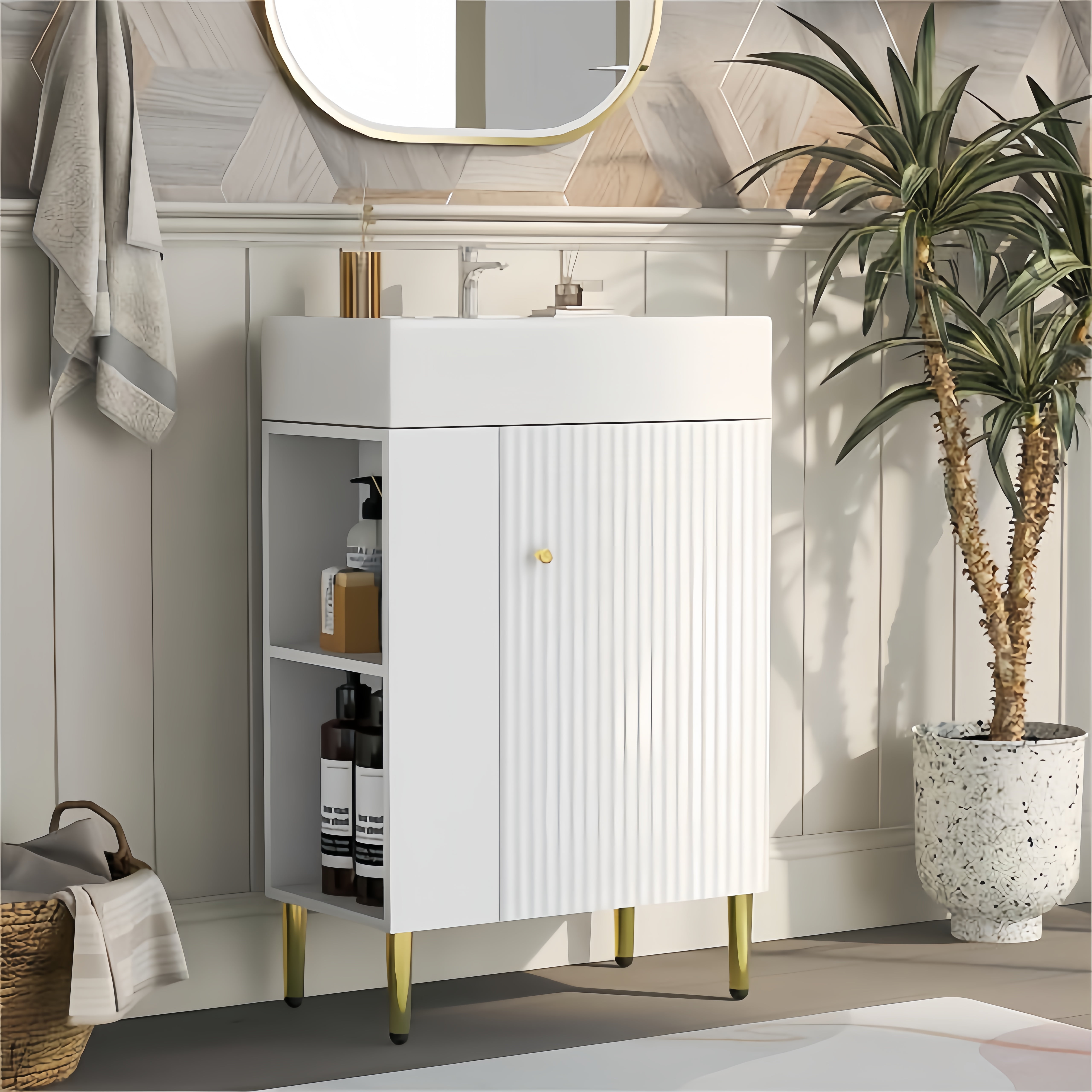 ABRUZZO 21.6" Open-Shelving Bathroom Vanity with Sink, Cloakroom Left ...