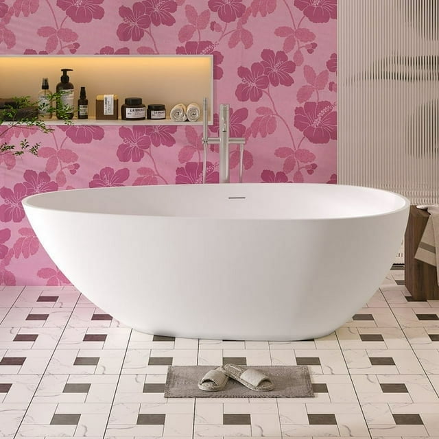 ABRUZZO 59'' x 31'' Freestanding Bathtub, Stone Resin Freestanding Tubs