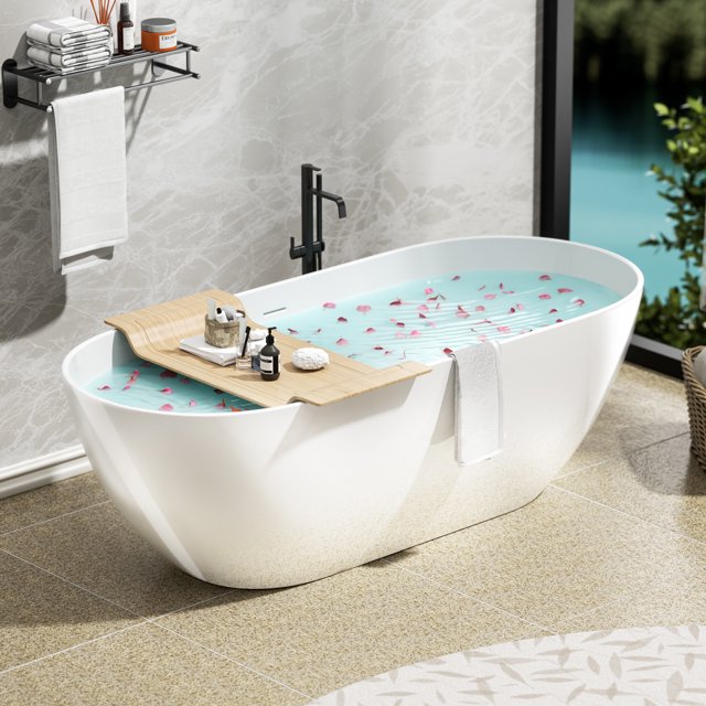 ABRUZZO 59''x29.5" Freestanding Soaking Solid Surface Bath, Stone Resin