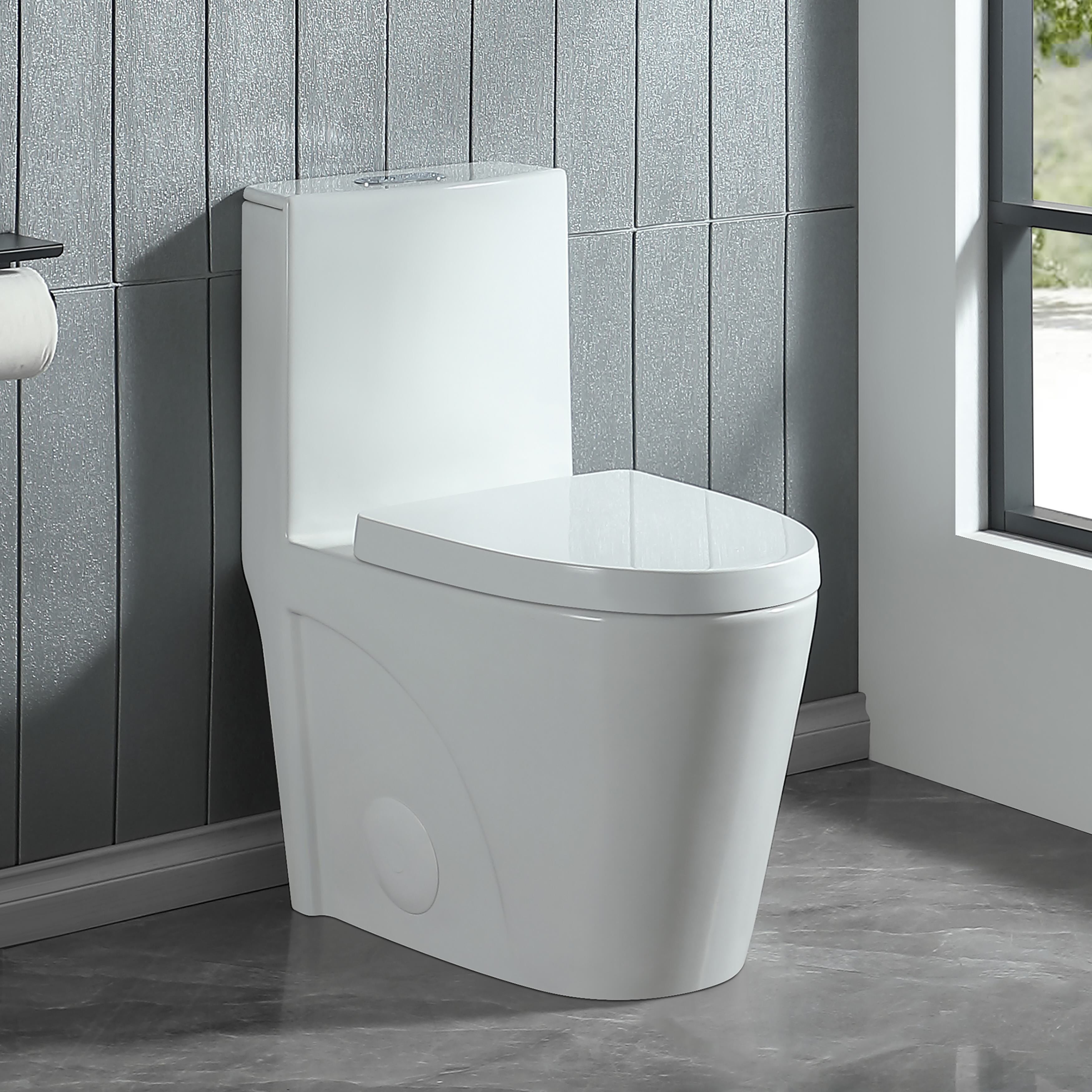Glossy White Dual Flush Comfort Height One-Piece Toilet