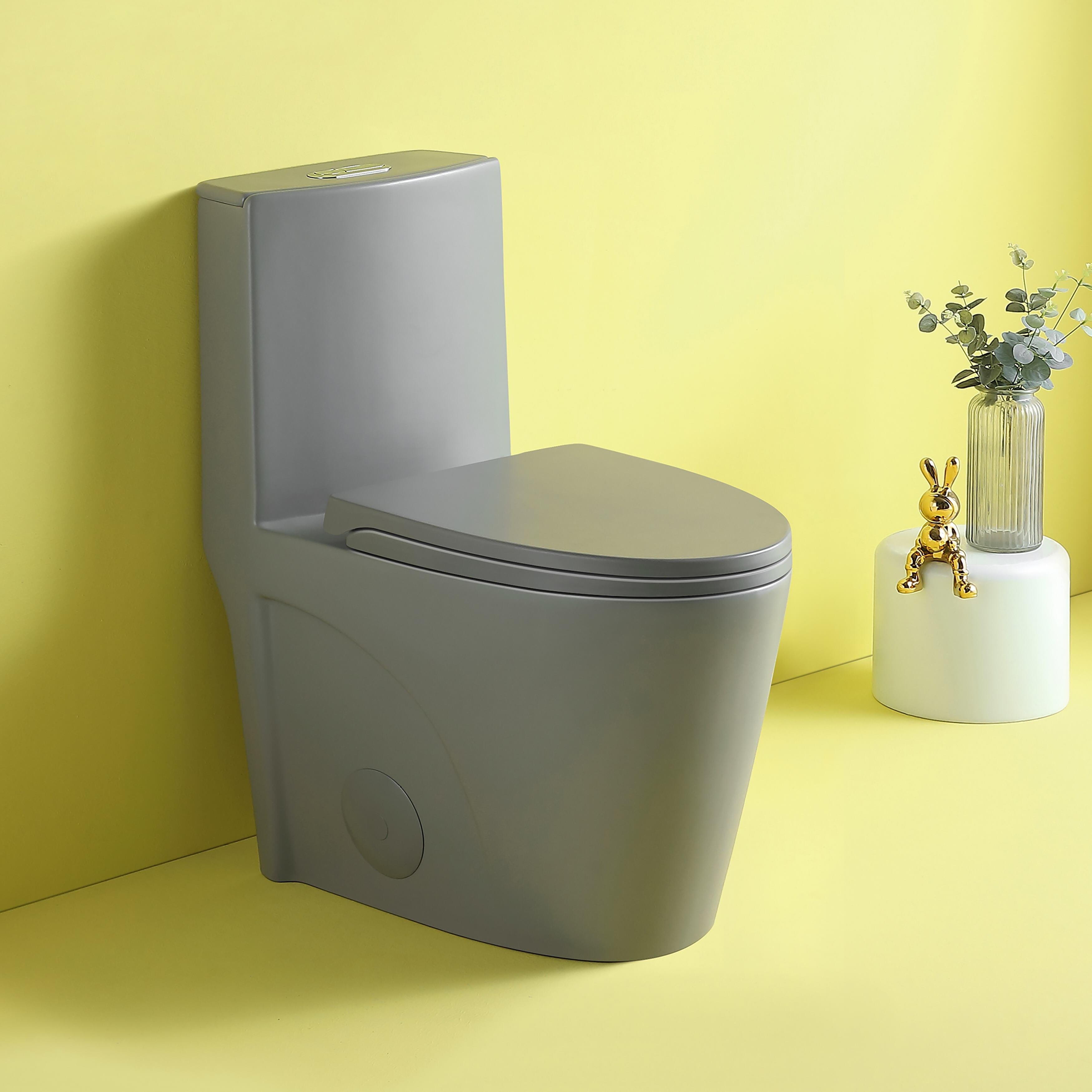 Light Gray Ceramic Dual-Flush Elongated One-Piece Toilet