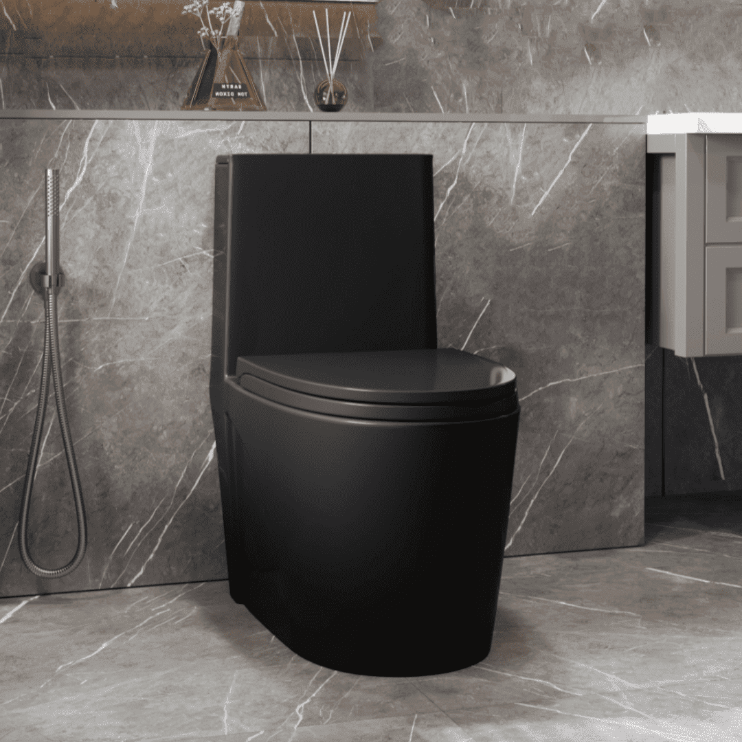 Bathin Inc ABRUZZO One-Piece Toilet 1.1/1.60 GPF Dual Flush Elongated Comfort Height with Soft Close Seat Matte Black