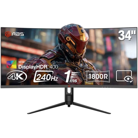 ABS 34" Ultrawide UWQHD 2K 1440P (Quasi 4K) 240Hz with AMD FreeSync 1ms HDR400 1500R Curved Gaming Computer Monitor with Height Adjustable stand GQ341NE