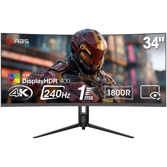 ABS 34" Ultrawide UWQHD 2K 1440P (Quasi 4K) 240Hz with AMD FreeSync 1ms HDR400 1500R Curved Gaming Computer Monitor with Height Adjustable stand GQ341NE