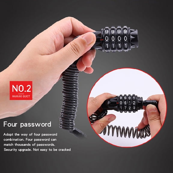 ABS 4 Digit Resettable Combination Cable Lock for Bicycle Security Black
