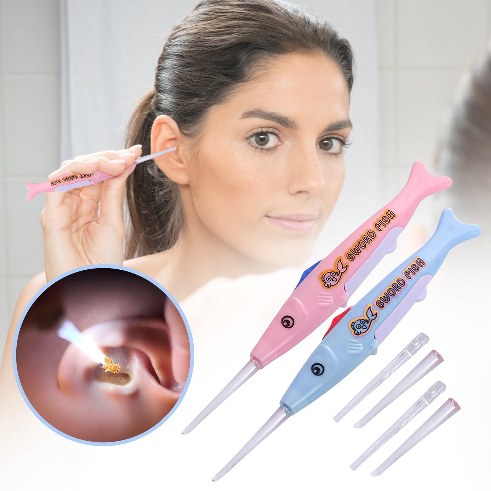 ABS Adult Children Children Use Replaceable Head Lighting Earplugs Earwax Cleaning Kit