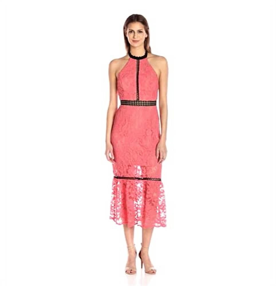 Abs Allen Schwartz Women's Cocktail Dress Halter Neckline Contrast Inserts in Lace, Coral, 2