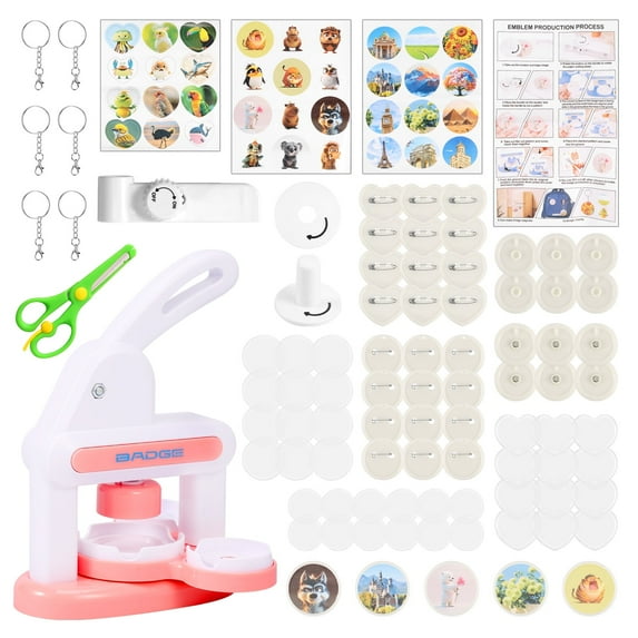 FYJUCPA ABS Badge Making Kit Pink 14 x 16 x 20 cm for children DIY pin maker machine