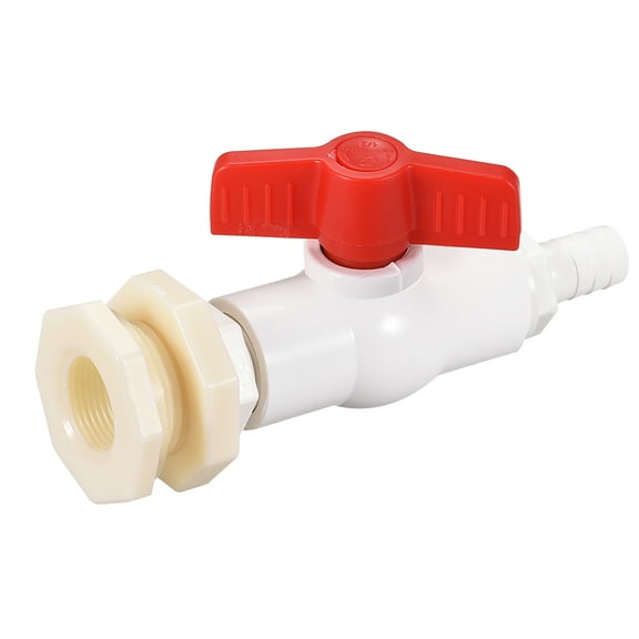 Uxcell ABS Ball Valve Barb Connector Spigot Kit G1/2 with Bulkhead Fitting Adapter White Red for Water Tank