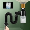 thumbnail image 1 of ABS Bathroom Sink Drain Pipe Kit, Telescopic Extension Tube & P-Trap, 29-82cm Adjustable Length, Black or White, 1-Pack, 1 of 8