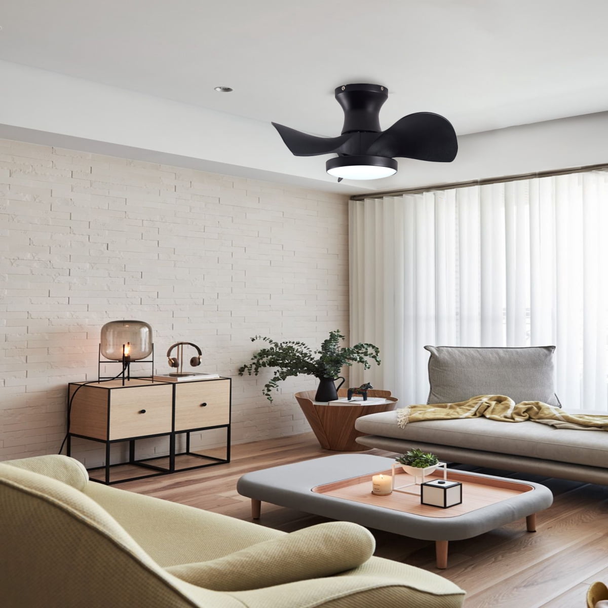 ABS Ceiling Fan with 3 Color Temperatures Light and Remote Control DC and low noise Small Space ceiling fan for Kitchen Bedroom Dining room Toilet Patio.( Matte Black)