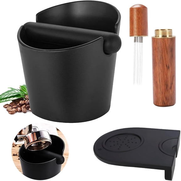 ABS Coffee Grind Knock Box, with Coffee Cushion and Coffee Stirring Needle, Shock-Absorbent Durable Coffee Espresso Knock Box Dump Bin Grind Waste Bin with Detachable Knock Bar and Non-Slip Base