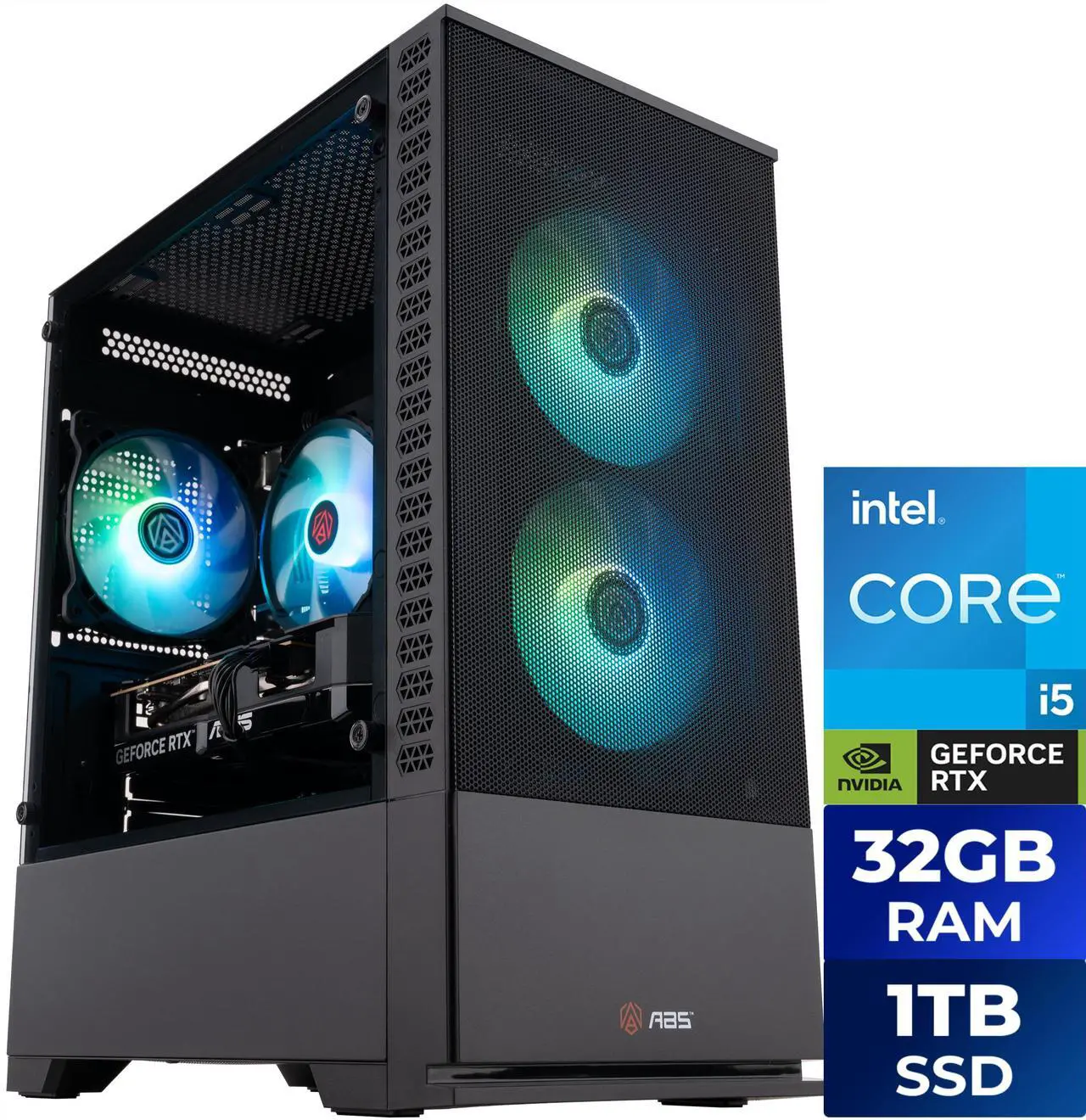 ABS Cyclone Aqua Gaming PC Power by ASUS - Windows 11 - Intel Core i5-14400F - Nvidia GeForce RTX 5060 8GB - DLSS 4 - 32GB DDR4 3200 - 1TB M.2 SSD
