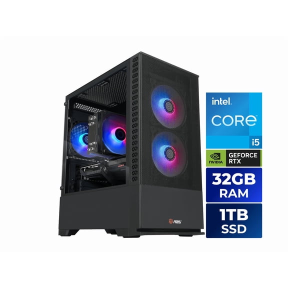 ABS Cyclone Aqua Prebuilt Gaming PC - Windows 11 - Intel Core i5-14400F - GeForce RTX 5060 8GB - DLSS 4 - 32GB DDR4 - 1TB NVMe SSD