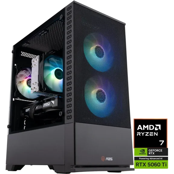 ABS Cyclone Ruby Gaming PC - Windows 11 - AMD Ryzen 7 9700X - GeForce RTX 5060 Ti - DLSS 4 - AI-Powered Performance - 32GB DDR5 6400MHz - 1TB M.2 SSD