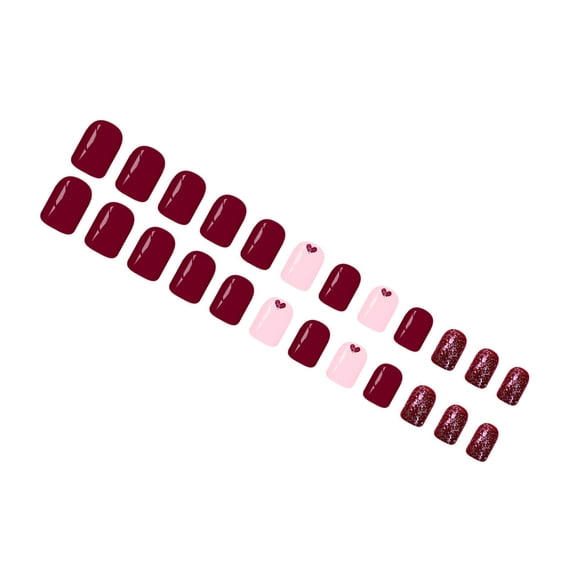 ABS Durability Artificial Nails Red Glitters Hearts Short Square Artificial Nails Light weights Comfort for Long Lasting Wear