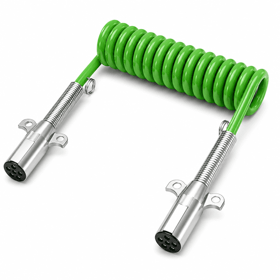 ABS Electrical Cable 12ft Compatible with Universal Applications 7-Way Coiled Green Electrical Cord 4/12ga, 2/10ga, 1/8ga Compatible with 7ATG222MG, 590160, 421129