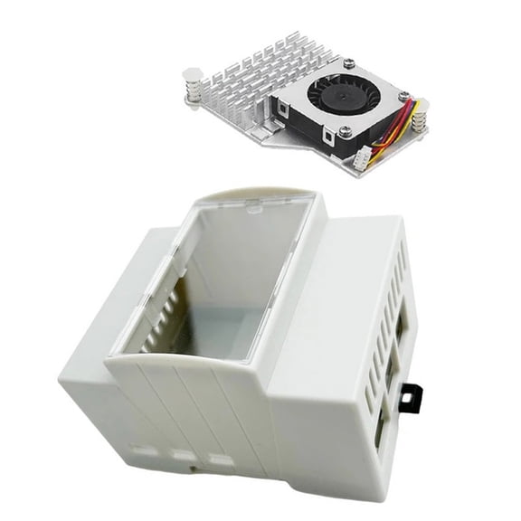 ABS Enclosure with Optional Alloy Heatsink Cooling Fan for RPI5 Board DIN Rail