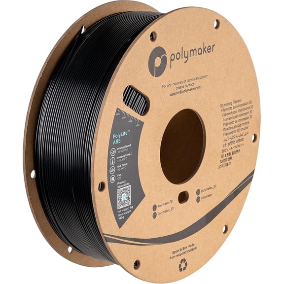 ABS Filament 1.75mm Black 3D Printer Filament 1.75mm Heat Resistant 1kg - PolyLite ABS 3D Printing Filament 1.75mm, Strong & Durable, Dimensional Accuracy +/- 0.03mm