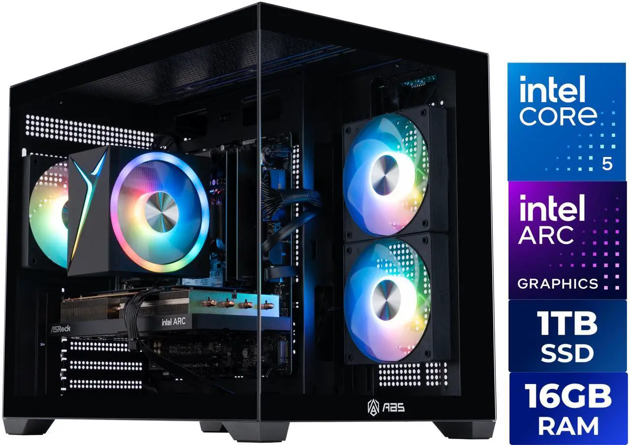 ABS Flux II Aqua Gaming PC - Windows 11 - Intel Core 5 120 - Arc A580 8GB - 16GB DDR4 3200 - 1TB M.2 SSD