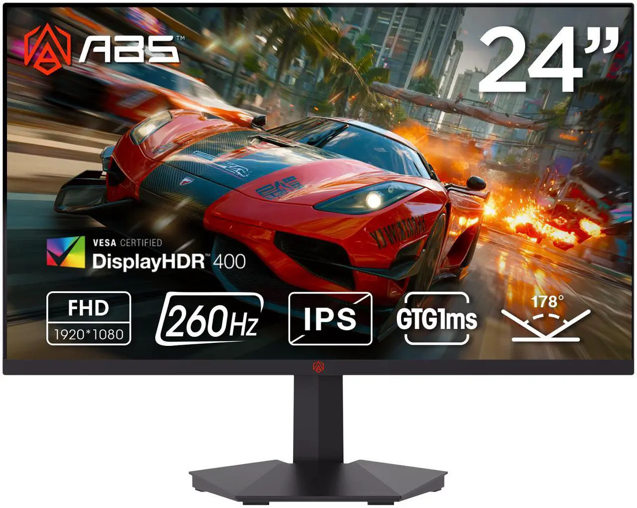 ABS 23.8" FHD Gaming Monitor 1920x1080 260Hz 1ms HDR400 Fast IPS 90% DCI-P3 FreeSync Compatible Anti-Glare Low Blue Light HDMI DisplayPort VESA Mount