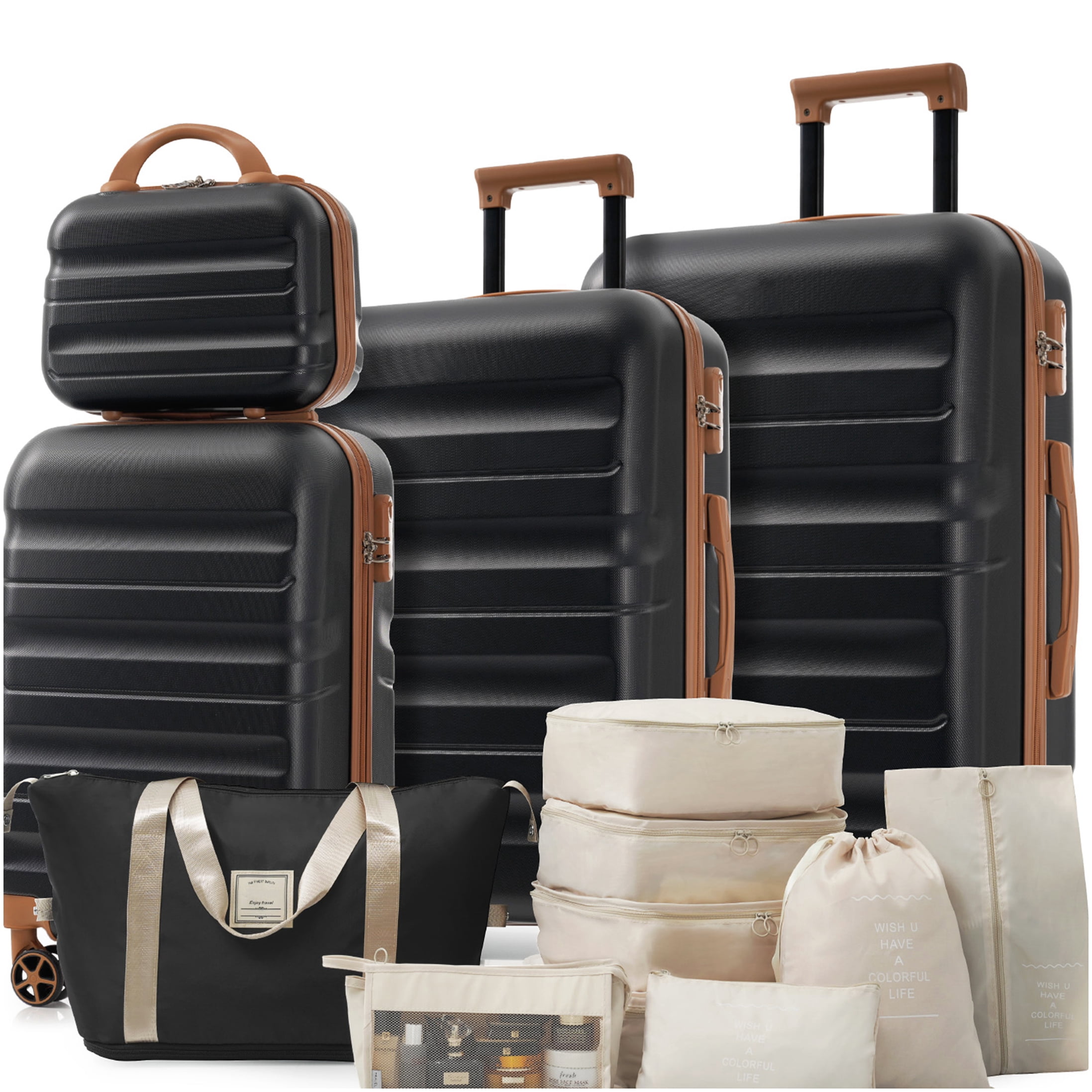ABS Hardshell Suitcase Set with 360° Spinner Wheels, TSA Lock, Lightweight Checked & Carry-On Luggage in Black