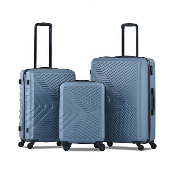 ABS Lightweight Suitcase with Two Hooks, 3 Piece Luggage Sets ,Spinner Wheels, TSA Lock, Blue-(20/24/28)