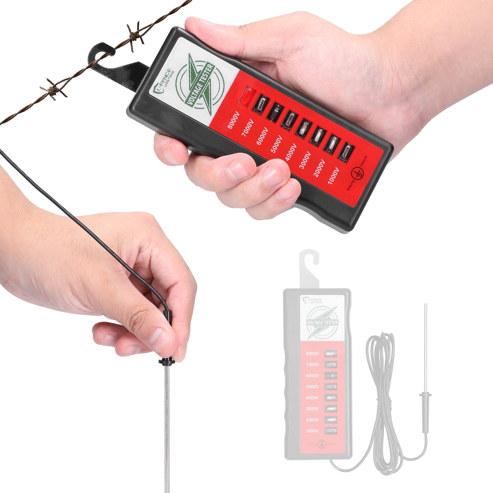 ABS Material Portable Fence Voltage Tester, 8LED Lights Digital