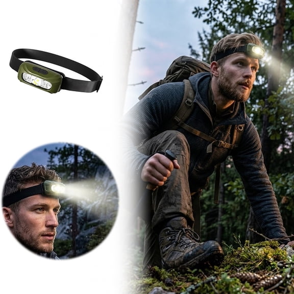 ABS Outdoor Headlamp Motion Sensor Adjustable Brightness Waterproof Hiking Camping Night Walking Portable Lighting Accessory