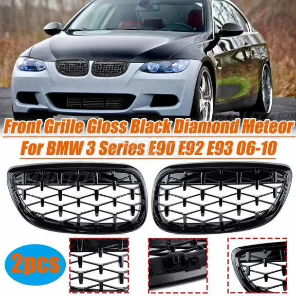 ABS Pair Car Front hood Grille Diamond Style Meteor For BMW 3 Series E90 E92 E93 Black Chrome Chrome Gloss Black Grills Body Kit