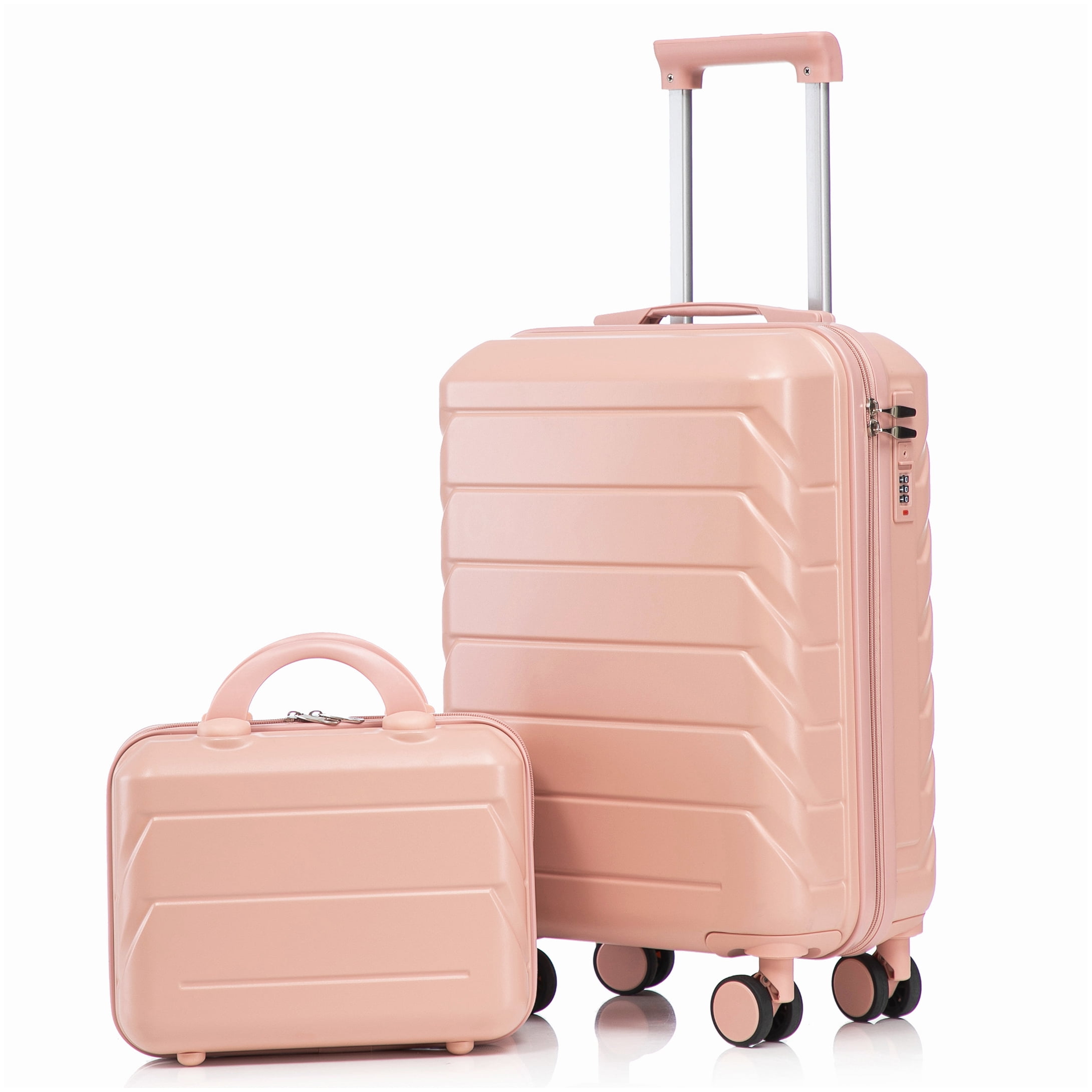 ABS Pink Spinner Luggage Set with Cosmetic Case, TSA Lock for Carry-On