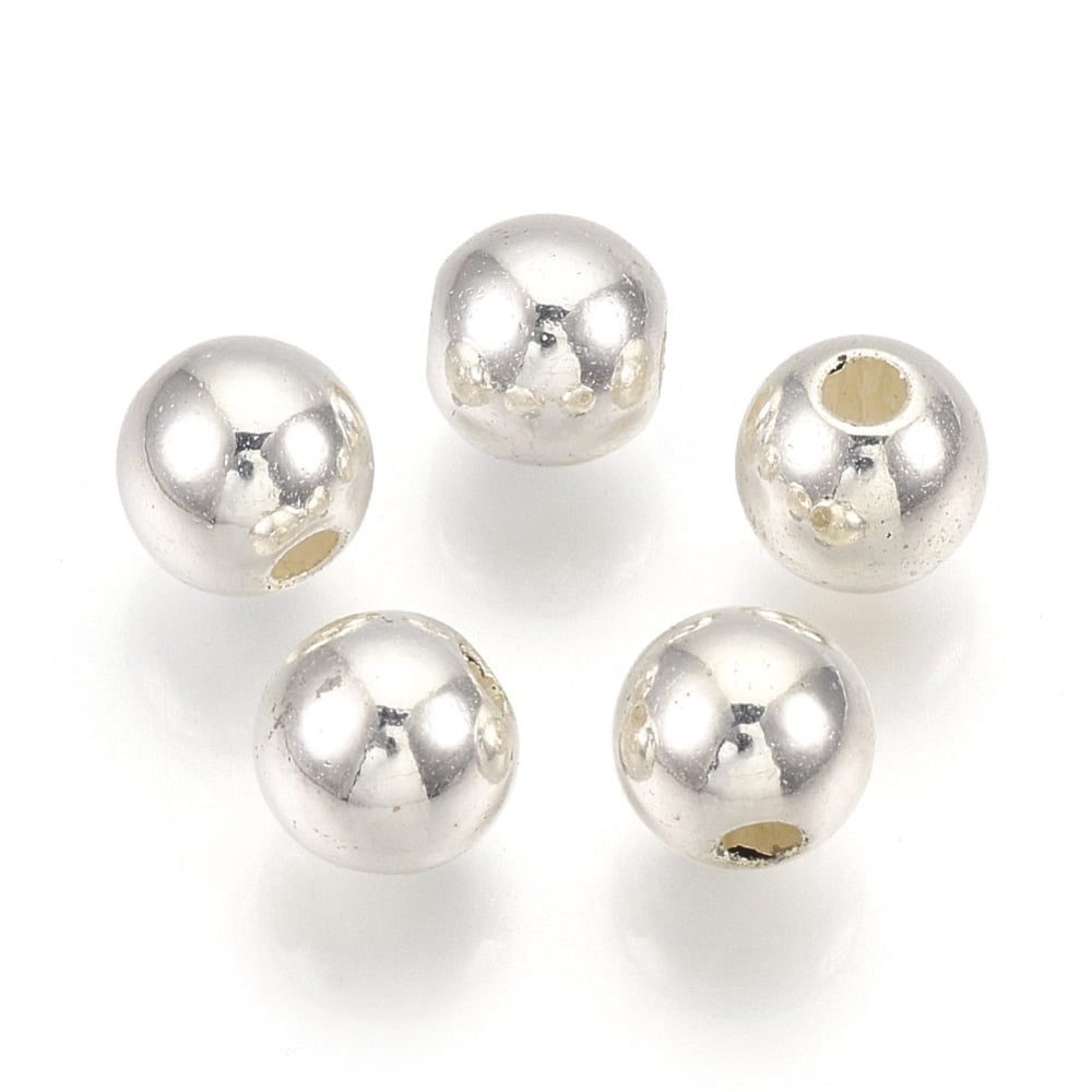 ABS Plastic Beads Round Silver Color Plated 15.5~16x15mm Hole: 2.5~3mm about 184pcs/500g