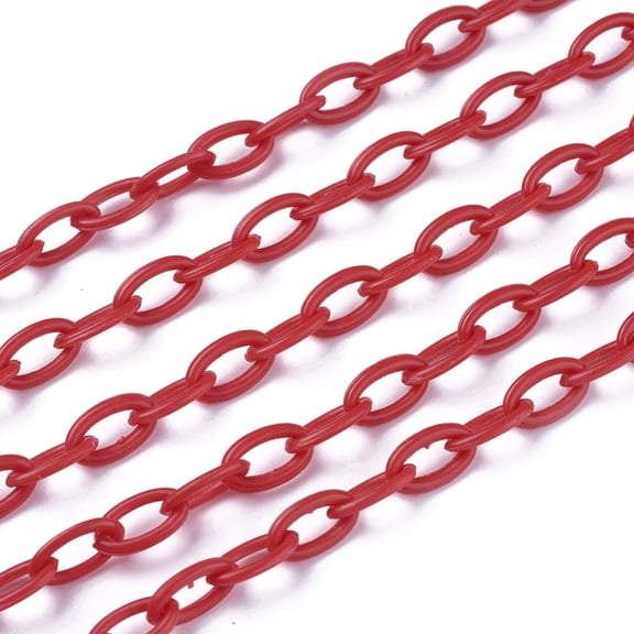 Plastic Cable Chains Oval Red Link: 13x7~7.5x2mm 15.35~15.74 inch(39~40cm)/strand