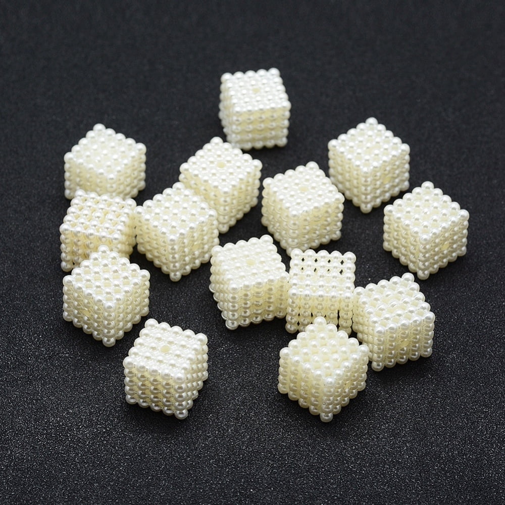Plastic Imitation Pearl Beads Cube Beige 14x14x14mm Hole: 1mm about 310pcs/500g