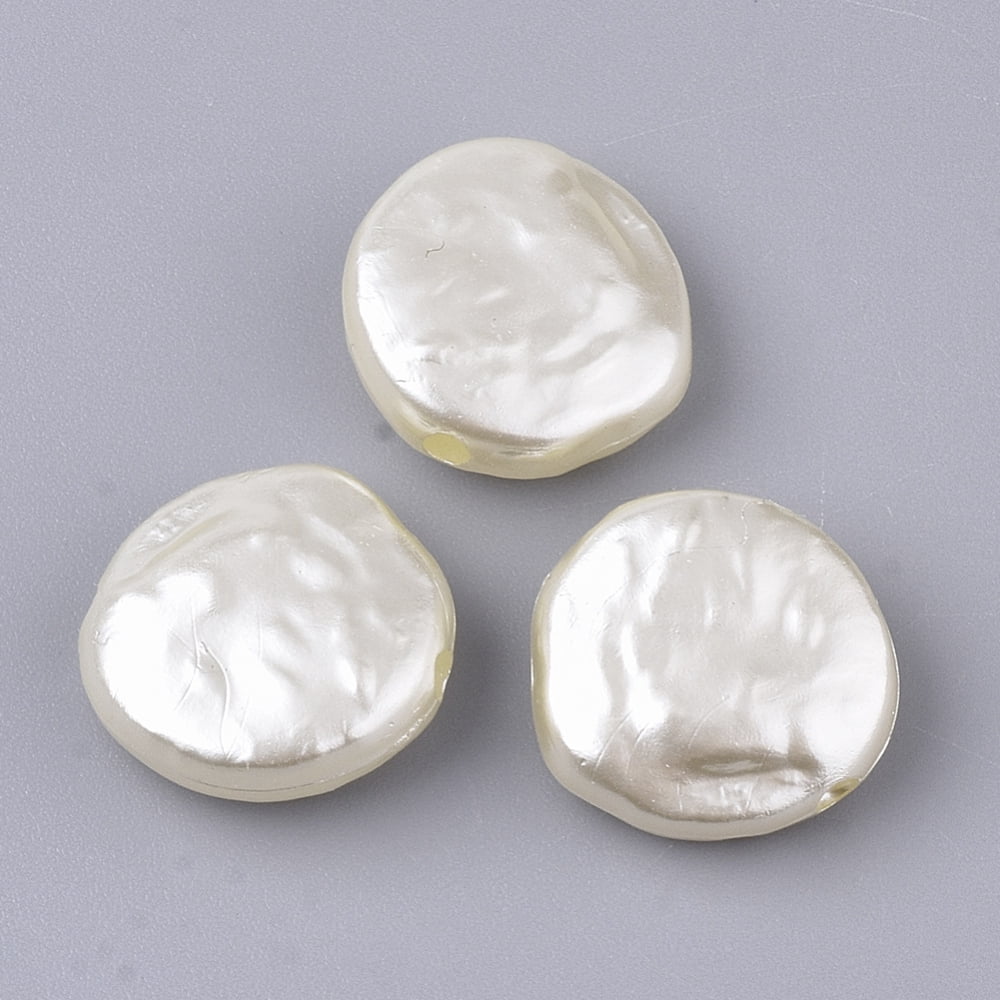 ABS Plastic Imitation Pearl Beads Flat Round Beige 14.5x14.5x5.5mm Hole: 1.6mm about 760pcs/500g