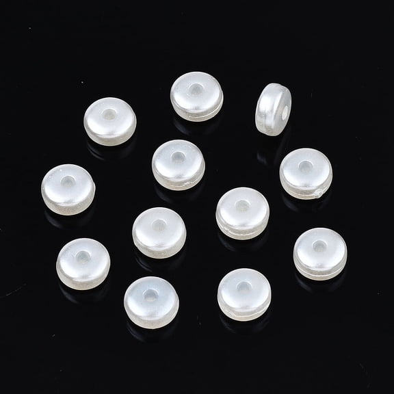 Plastic Imitation Pearl Beads Flat Round Creamy White 6x3mm Hole: 1.5mm about 705pcs/50g
