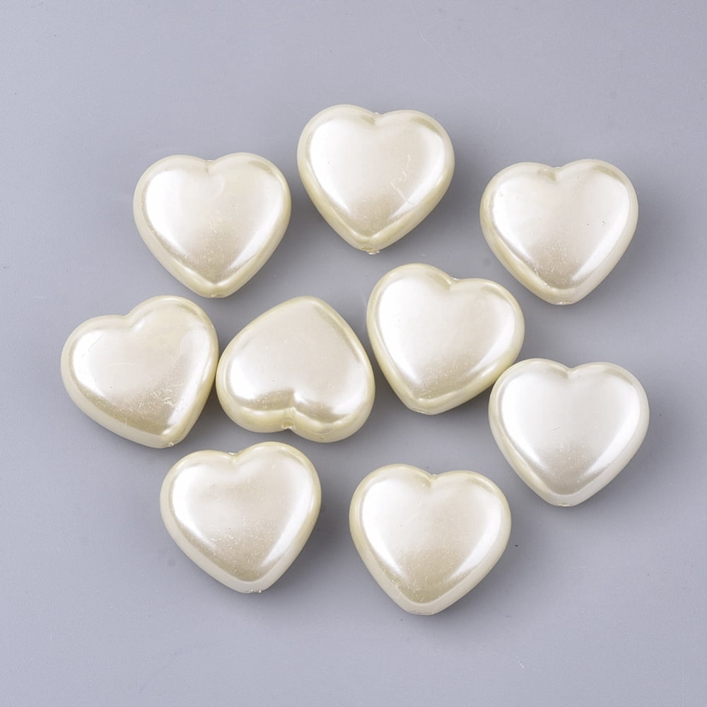 ABS Plastic Imitation Pearl Beads Heart Floral White 24.5x27x14mm Hole: 1.5mm about 92pcs/500g
