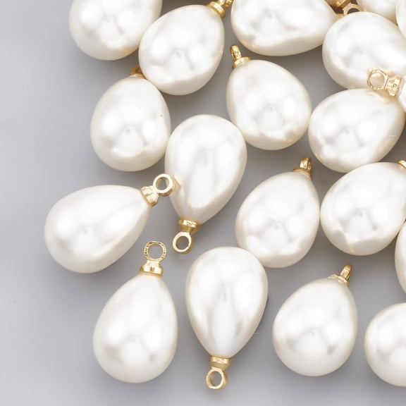ABS Plastic Imitation Pearl Pendants with Brass Findings teardrop Real 18K golden Plated 13x8x8mm Hole: 1.6mm