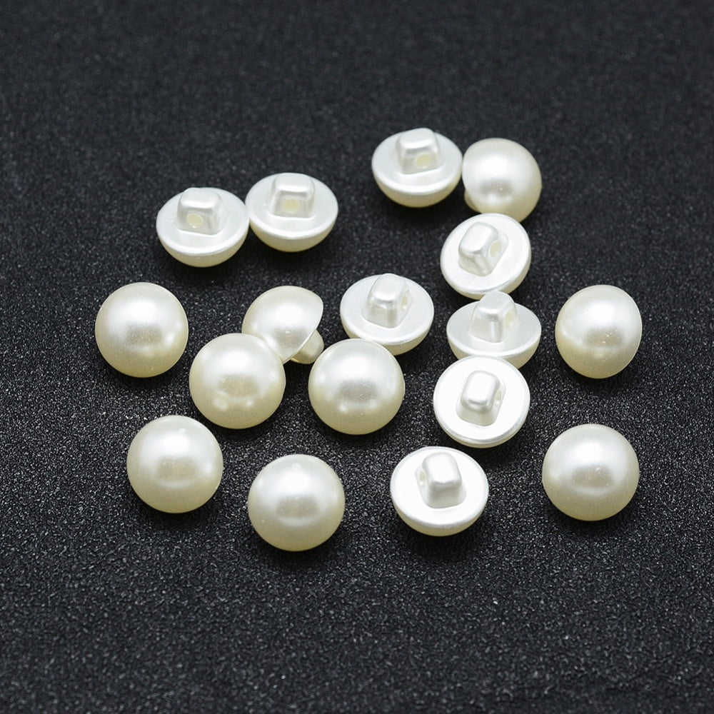 ABS Plastic Imitation Pearl Shank Buttons Half Round Creamy White 10x9mm Hole: 1mm about 1500pcs/bag