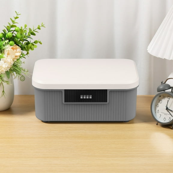 ABS Plastic Lockable Storage Bin With Combination Lock Large Capacity Lockable Organizer Box Stackable Lockable Plastic Trunk With Detachable Tray for Home Office School